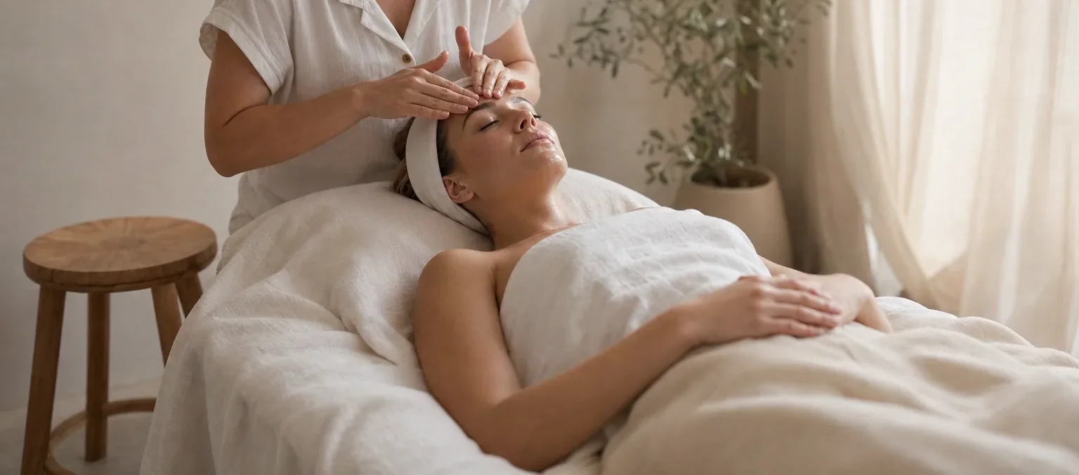 A facial in progress in the treatment room at HQ Aesthetics Perth in Melville