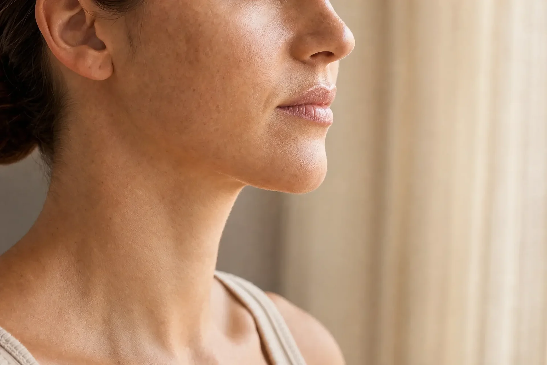Natural skin texture in soft daylight, photographed without retouching