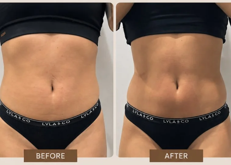 A client's abdomen before and after EMS body sculpting at HQ Aesthetics in Melville, Perth