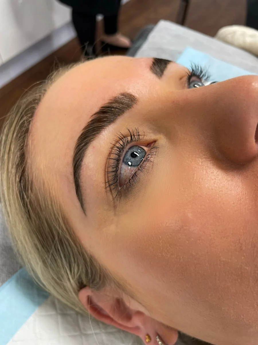 A client's laminated brow, brushed up and set, after brow lamination at HQ Aesthetics in Melville, Perth