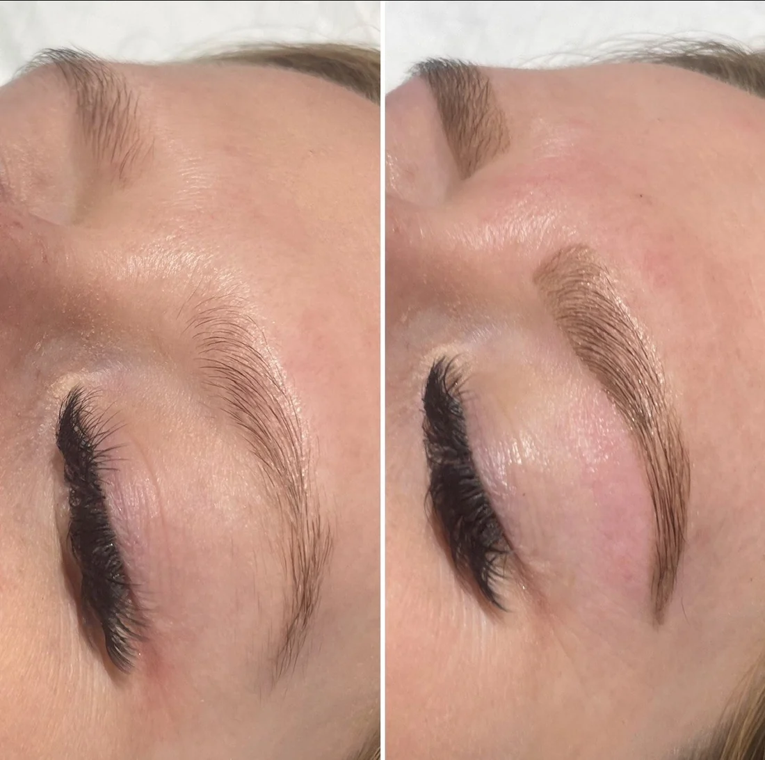 A client's brow before and after a brow wax and tint at HQ Aesthetics in Melville, Perth