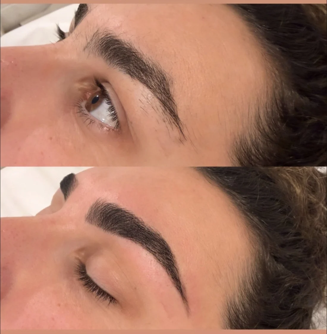 A client's fuller brow before and after a brow wax and tint at HQ Aesthetics in Melville, Perth