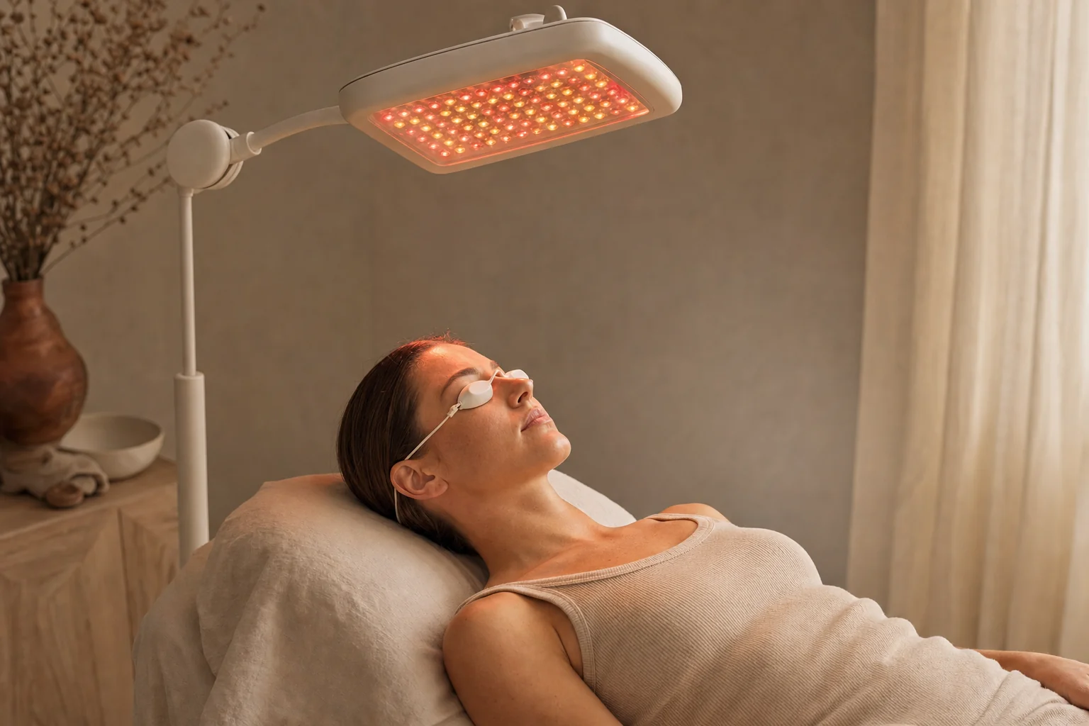 LED light therapy after a skin needling treatment at HQ Aesthetics